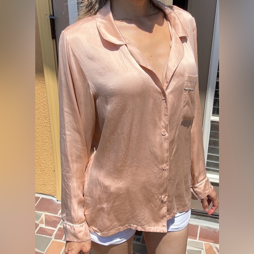 Eberjey Blush Pink Satin Button-Down Pajama Top